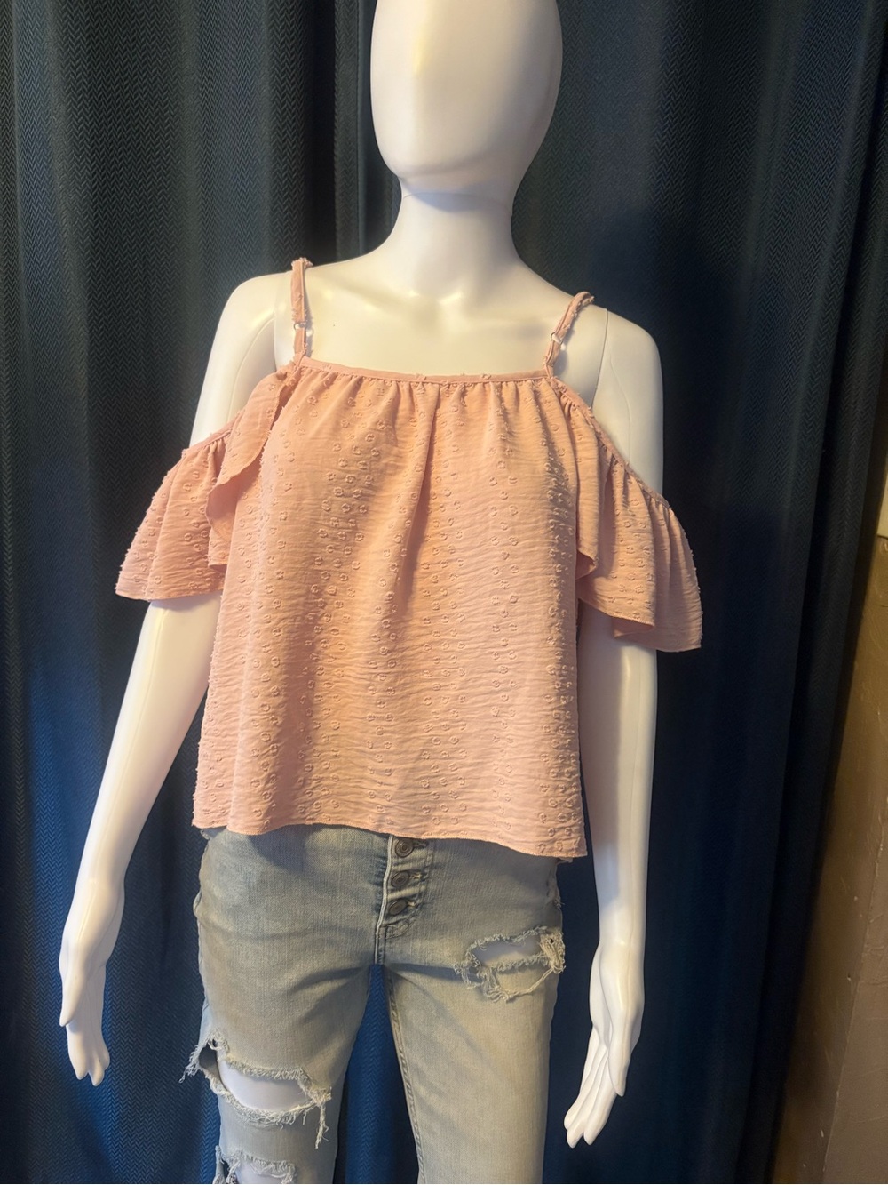 SHEIN Blush Pink Cold-Shoulder Textured Cami